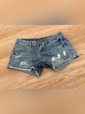 Low waist Distressed Blue Denim Women's Shorts